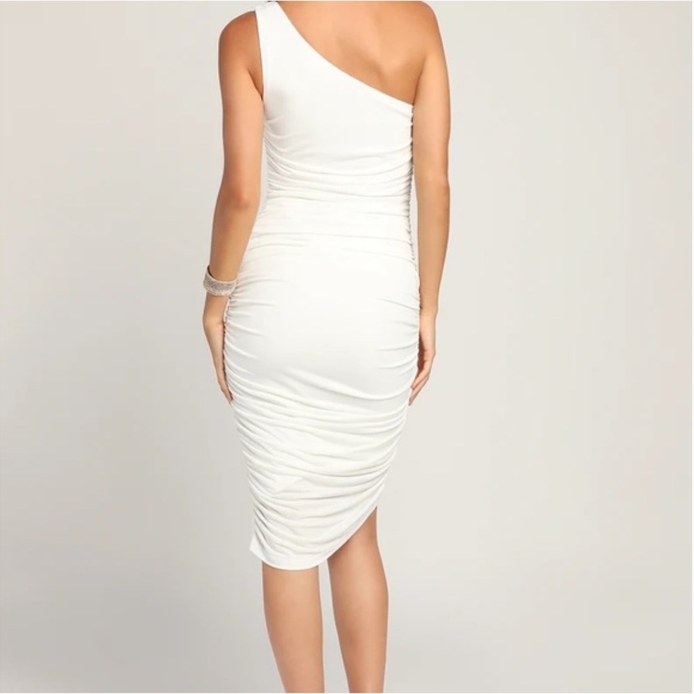 Lulus Total Appeal White Ruched One-Shoulder Bodycon Midi Dress NWT XS - Picture 2 of 8